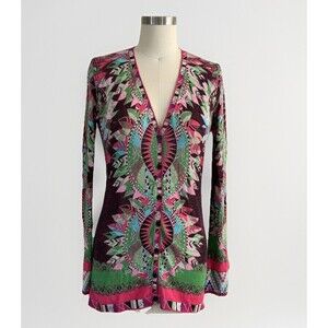 Custo Barcelona Women’s Y2K Graphic Zip-Up Cardigan Pink Long Sleeve Size Small